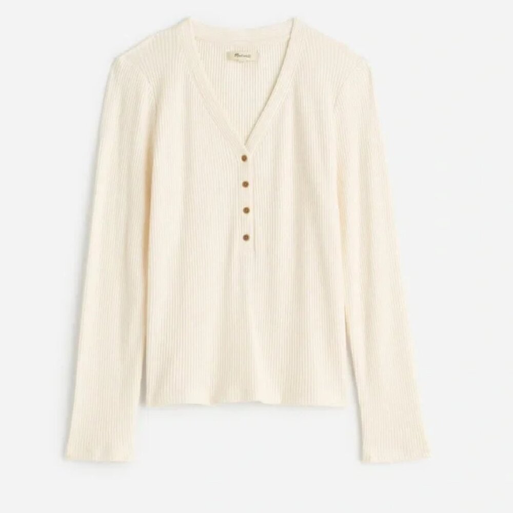 Madewell Brushed Long Sleeve Henley Tee in Antique Cream